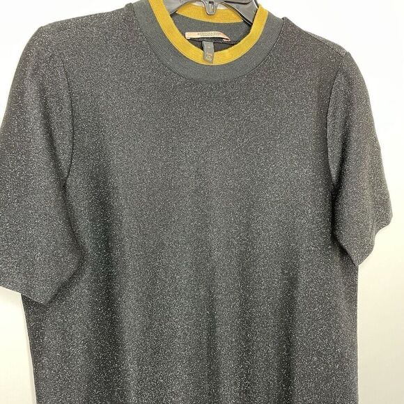 SCOTCH & SODA Top Women Medium Black Metallic Short Sleeve Shirt Viscose Stretch - Picture 3 of 8
